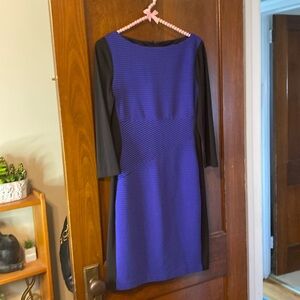 Chaps blue & black striped half sleeve boat neck fitted midi dress 😍😍